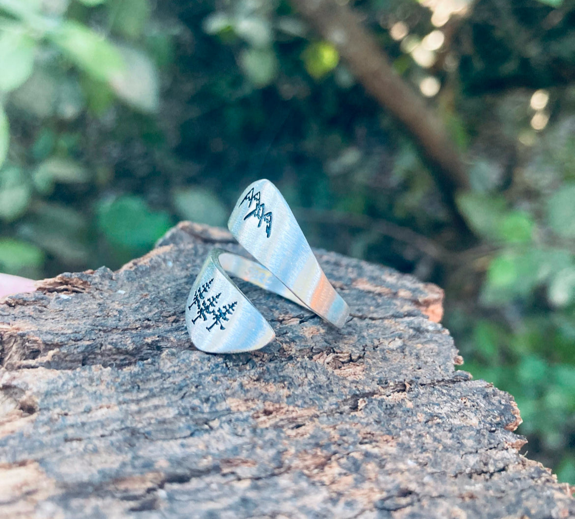 Mountain ring, Way to the top, Adventurer ring, mountain ring, spiral ring, mountain jewelry, forest, mountain range, hiker.
