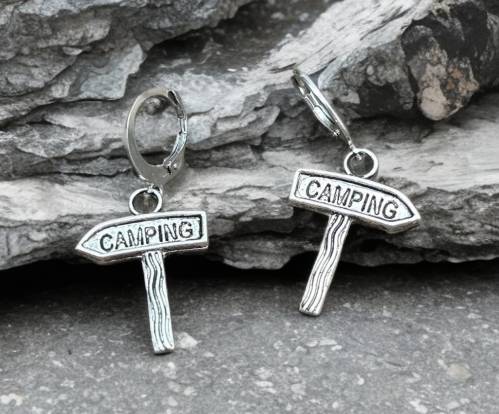 Camping, camper, earrings, hoops, CAMPINGVIBES, excursion, hiker, earring, traveler, trip, adventure, nomad, camping.