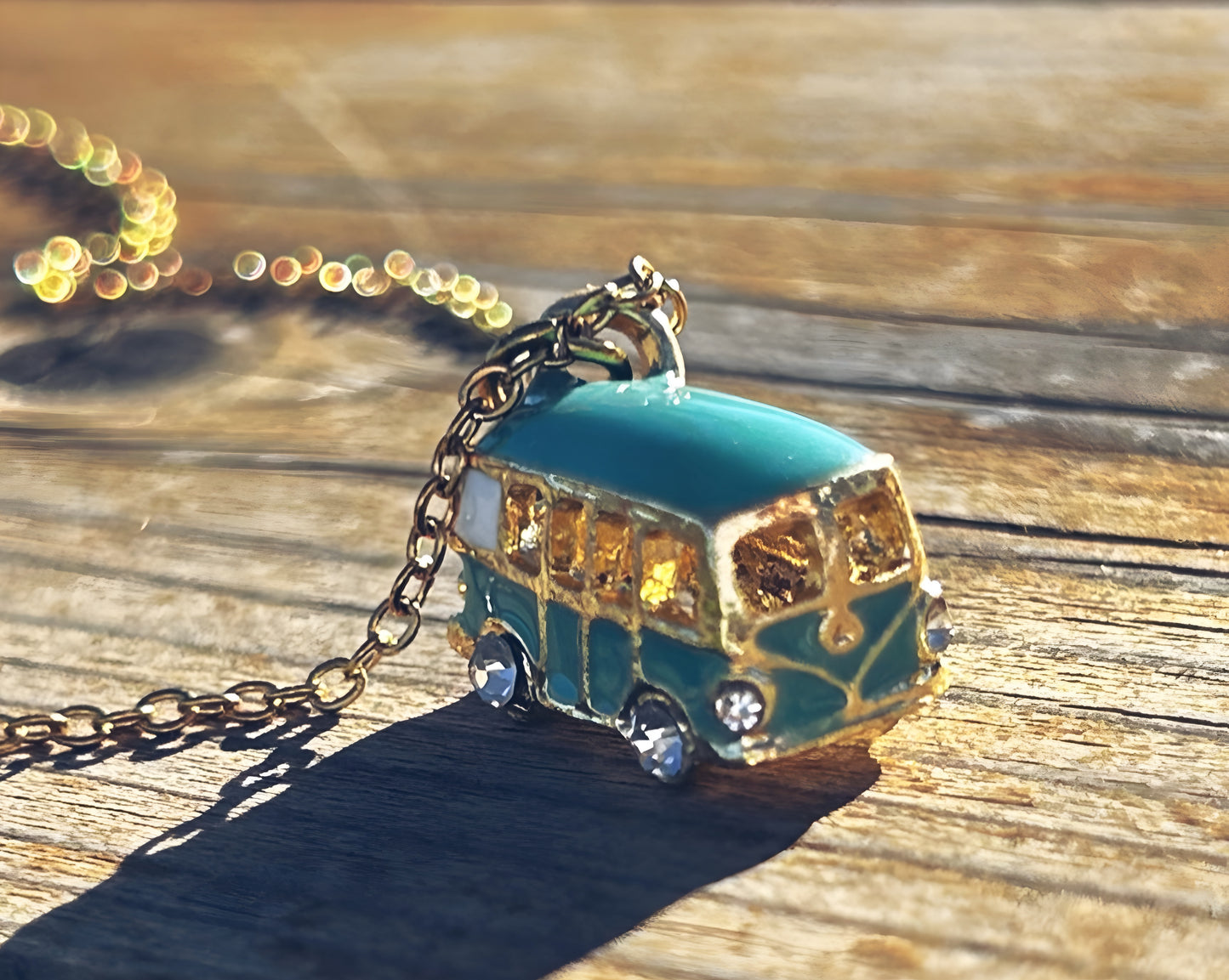 Vintage Steel and Enamel Van Necklace – Boho Chic Jewelry for Travelers, Adventurers, and Nature Lovers, van necklace, van life, VW, camper, van, traveler Van Life Necklace.