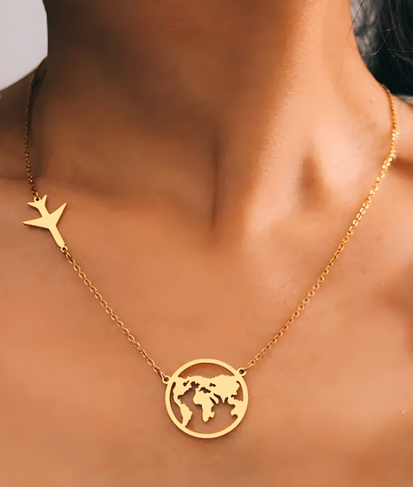 World and airplane pendant, AROUND THE WORLD, airplane, aviator, pilot, world map, globe, geography, nomad, traveler, trip, world