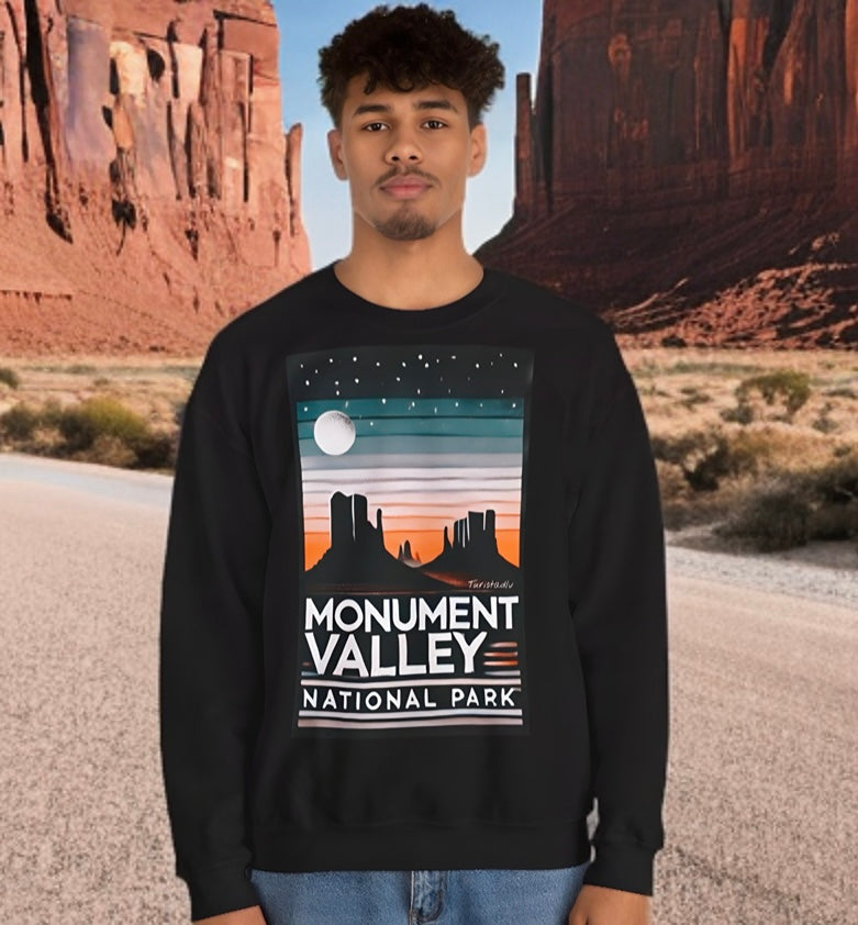 Sudadera de cuello redondo con paisaje de montaña, suéter del Parque Nacional Monument Valley, escena nocturna de montaña, regalo de montaña