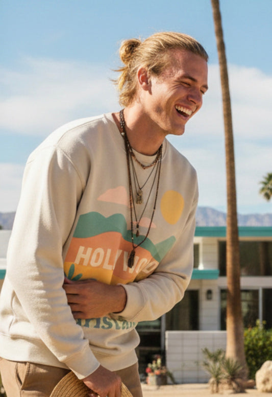 Sudadera de paisaje de Hollywood, montañas pastel vintage, sol, turismo, regalo de viaje a California, suéter de actores.