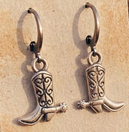 Aretes Bota Cowboy, Pendientes Western Boots Acero Inoxidable