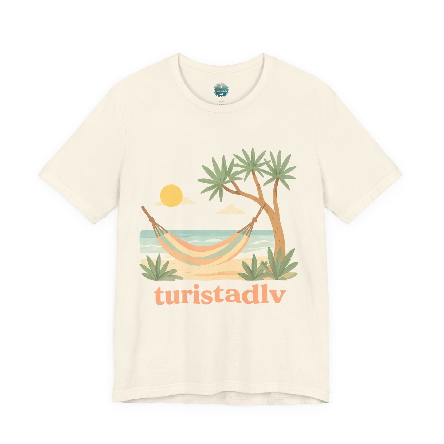 Camiseta de palmera de hamaca de playa , diseño Australiano, Camiseta gráfica Trópicos costeros del atardecer, camiseta de vacaciones, viaje