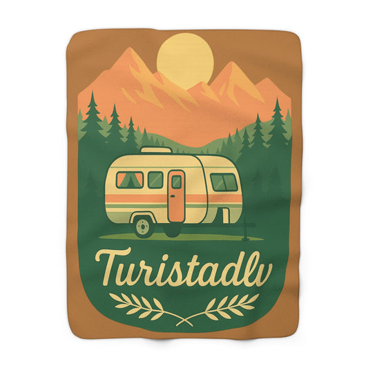 Manta de Sherpa Retro Camper de montaña al atardecer, regalo de Camping, manta de acampada, regalo de caravana, manta de exterior naturaleza