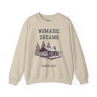 Sudadera acogedora sueños nómadas, suéter de cuello redondo unisex, perfecto para entusiastas del aire libre, regalo para viajeros, estilo casual para todas las estaciones.