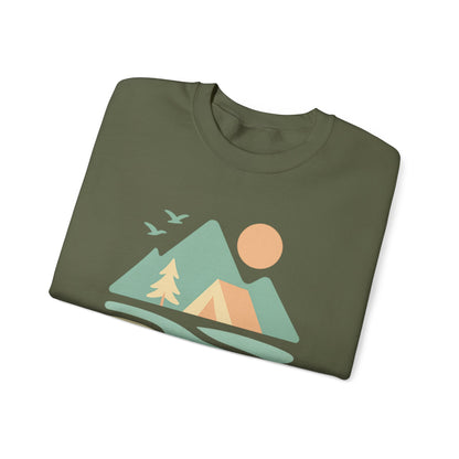 Sudadera unisex de cuello redondo inspirada en la naturaleza, Ambientes acogedores al aire libre, ropa casual, ropa de senderismo, regalo para aventureros