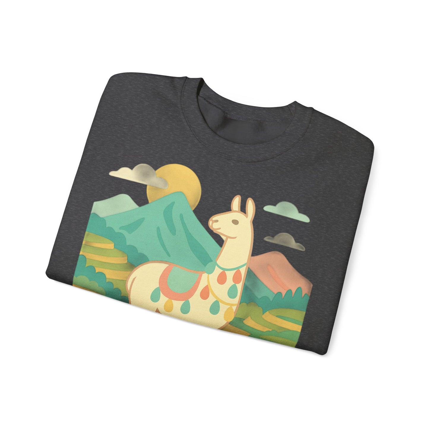 Sudadera de llama peruana, suéter andino, jersey peruano, vicuña alpaca guanaco - Sudadera unisex de cuello redondo, suéter de alpaca.