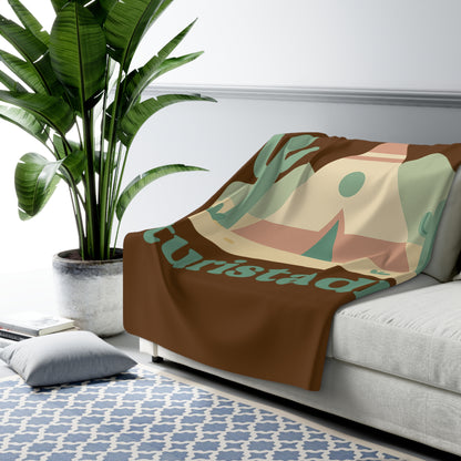 Manta de lana de Sherpa con escena de desierto tipi, manta con diseño de camping retro, regalo de de acampada, glamping