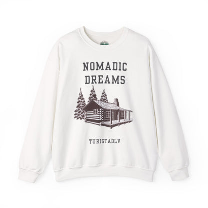 Sudadera acogedora sueños nómadas, suéter de cuello redondo unisex, perfecto para entusiastas del aire libre, regalo para viajeros, estilo casual para todas las estaciones.