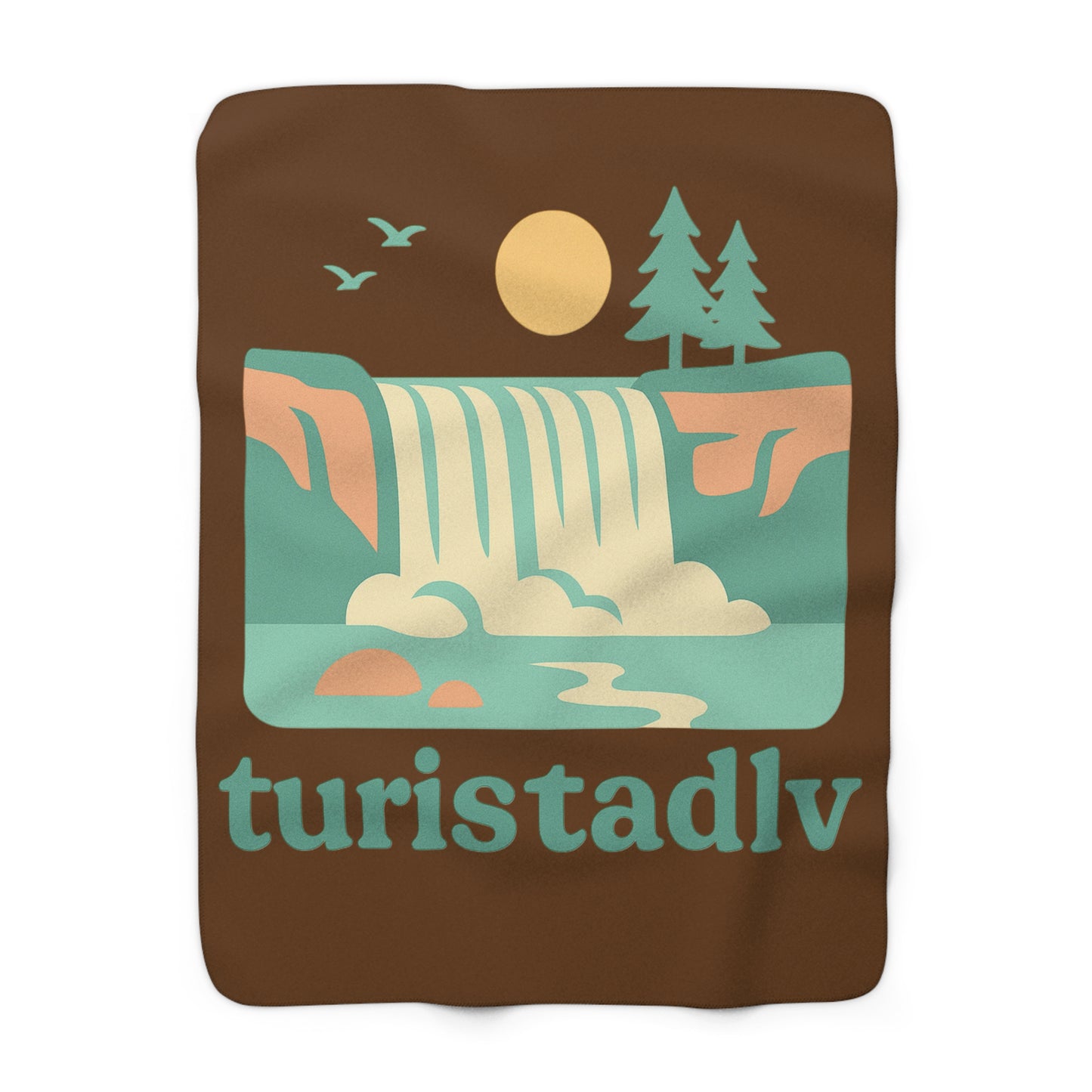 Manta Sherpa de paisaje de cascada, Diseño  de naturaleza retro, manta de camping, regalo de montaña