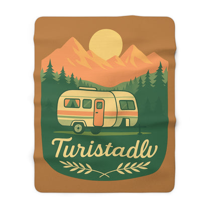 Manta de Sherpa Retro Camper de montaña al atardecer, regalo de Camping, manta de acampada, regalo de caravana, manta de exterior naturaleza