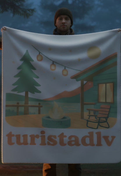 Acogedora manta de cabaña junto al lago Ilustración Manta Sherpa, manta de vida al aire libre con Fogata, manta de regalo, mantita de viaje