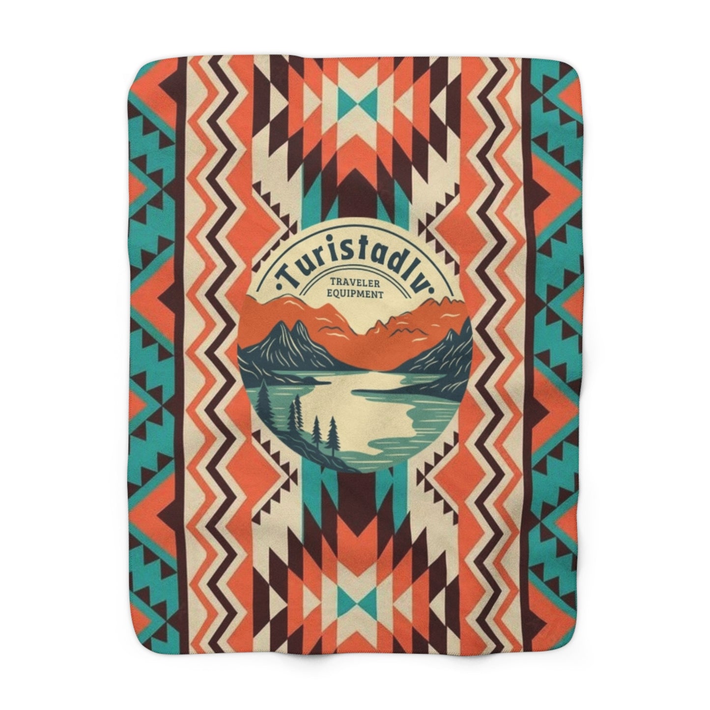 Manta Sherpa con diseño  de lago y montaña, Patrón azteca para exteriores, manta de camping, regalo de viaje, regalo de montaña