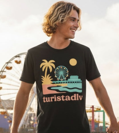 Camiseta del muelle de Santa Mónica, camiseta de noria, regalo de viaje a California, camiseta de playa y palmeras, diseño de California