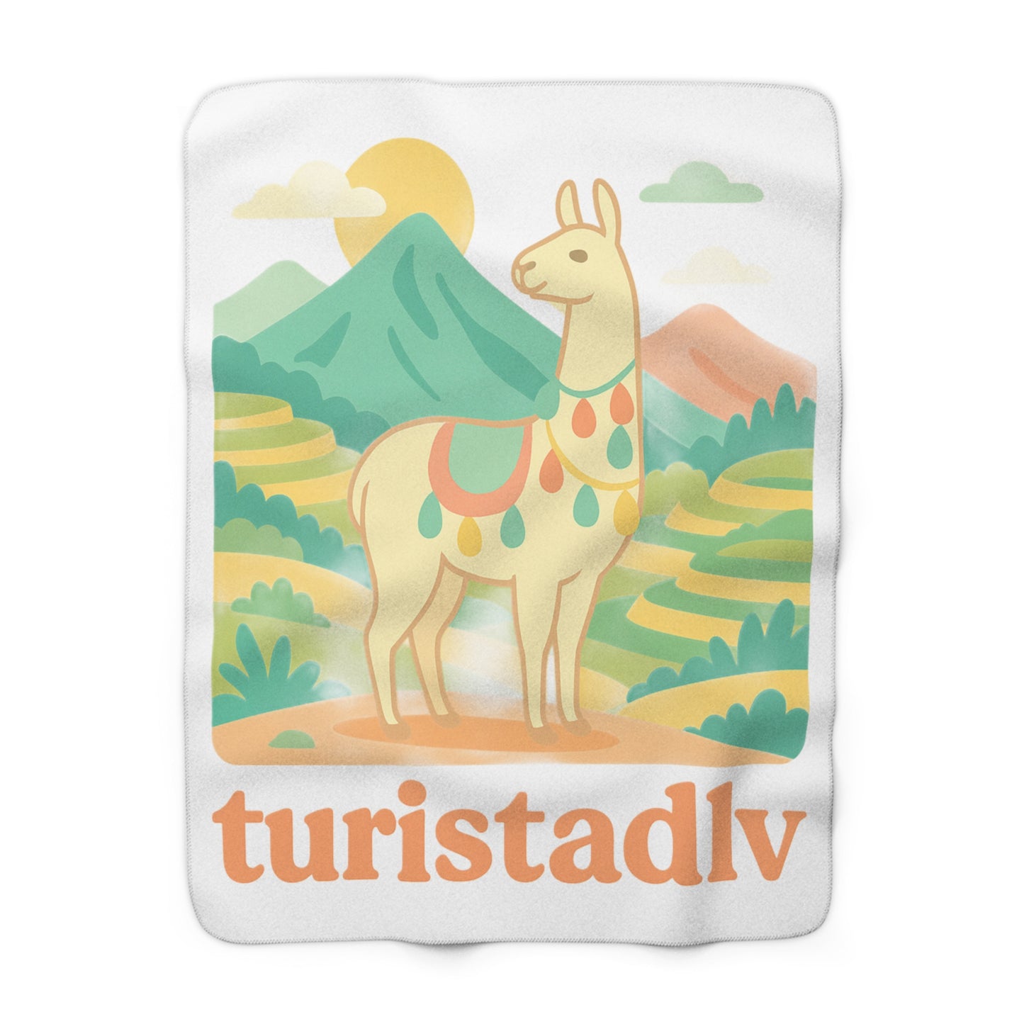 Manta de lana Sherpa de ilustración de montaña de alpaca peruana