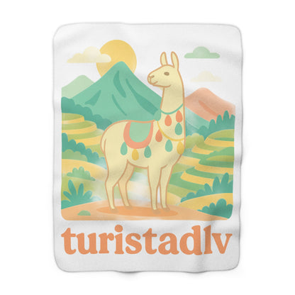 Manta de lana Sherpa de ilustración de montaña de alpaca peruana