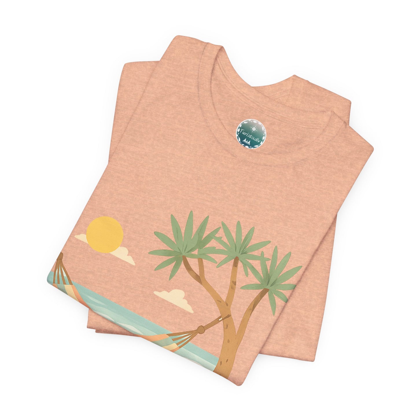 Camiseta de palmera de hamaca de playa , diseño Australiano, Camiseta gráfica Trópicos costeros del atardecer, camiseta de vacaciones, viaje