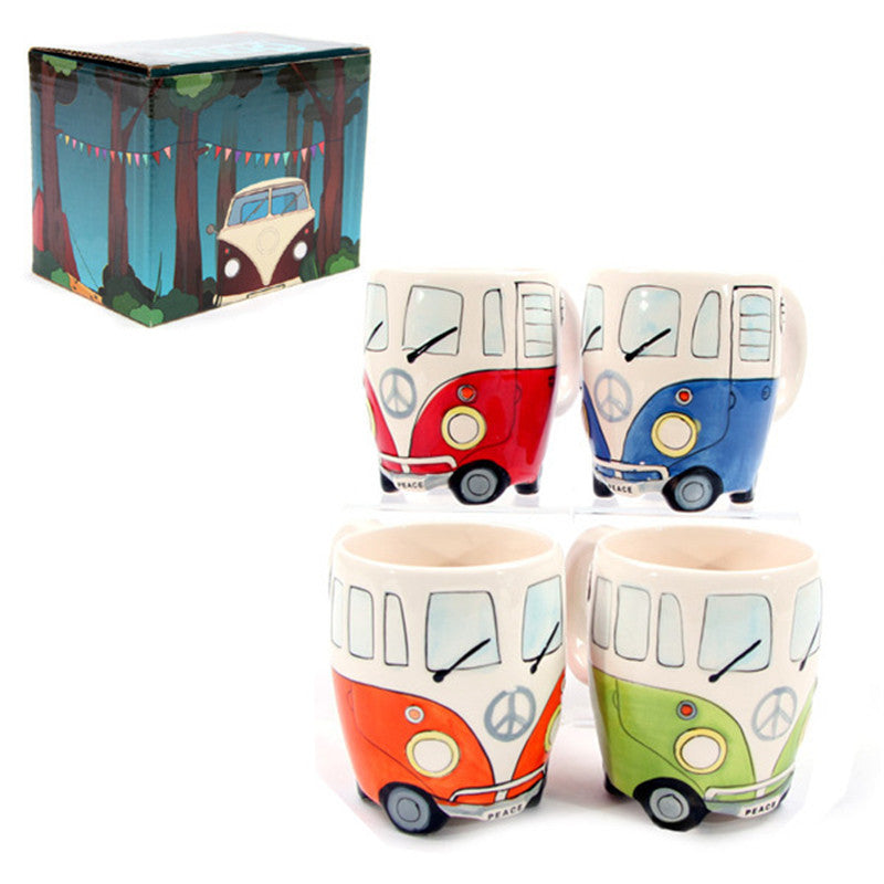 Hand Painted Ceramic Mug Cartoon Bus Mug Retro Car Mug