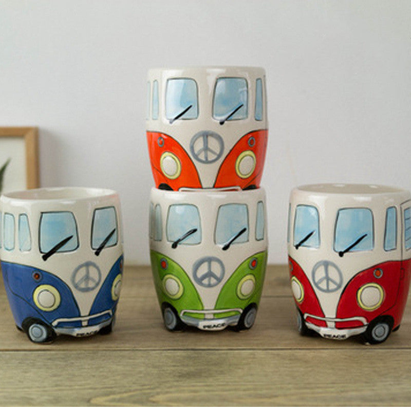 Hand Painted Ceramic Mug Cartoon Bus Mug Retro Car Mug