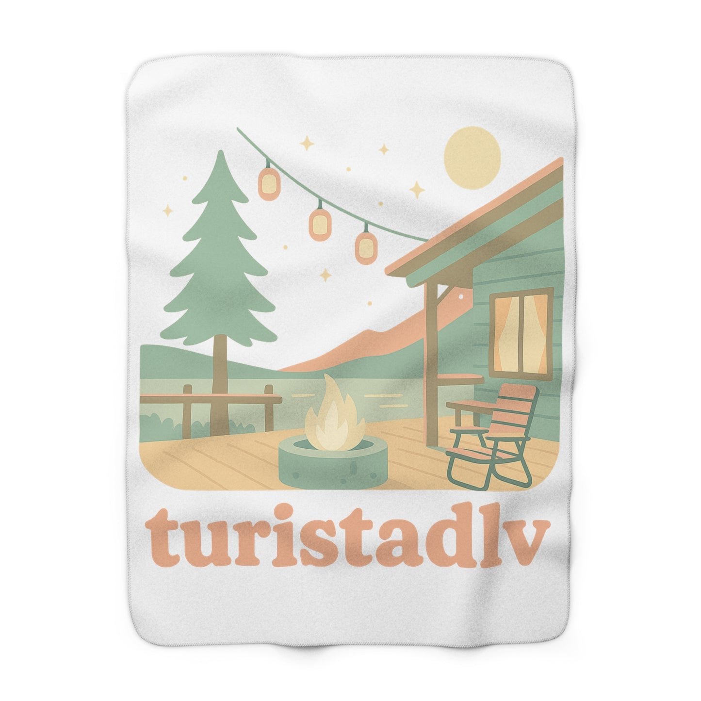 Acogedora manta de cabaña junto al lago Ilustración Manta Sherpa, manta de vida al aire libre con Fogata, manta de regalo, mantita de viaje