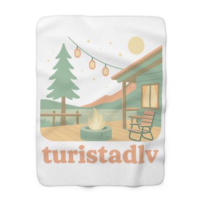 Acogedora manta de cabaña junto al lago Ilustración Manta Sherpa, manta de vida al aire libre con Fogata, manta de regalo, mantita de viaje