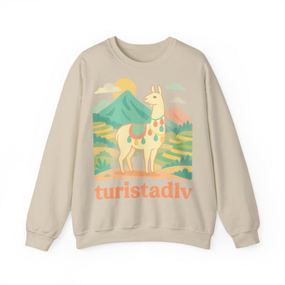 Sudadera de llama peruana, suéter andino, jersey peruano, vicuña alpaca guanaco - Sudadera unisex de cuello redondo, suéter de alpaca.