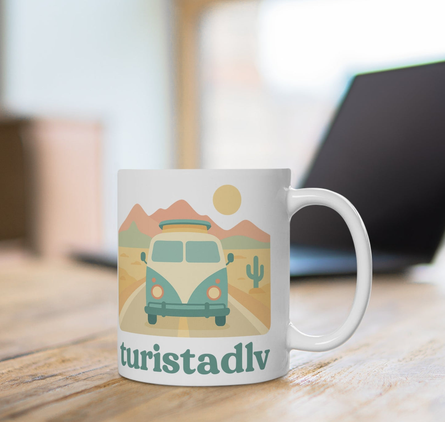 Taza de cerámica de aventura retro, Taza de café vintage Van, regalo de viaje, taza de viaje por carretera, temática de autocaravana, boho.