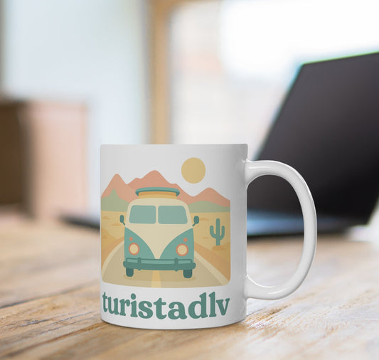 Taza de cerámica de aventura retro, Taza de café vintage Van, regalo de viaje, taza de viaje por carretera, temática de autocaravana, boho.