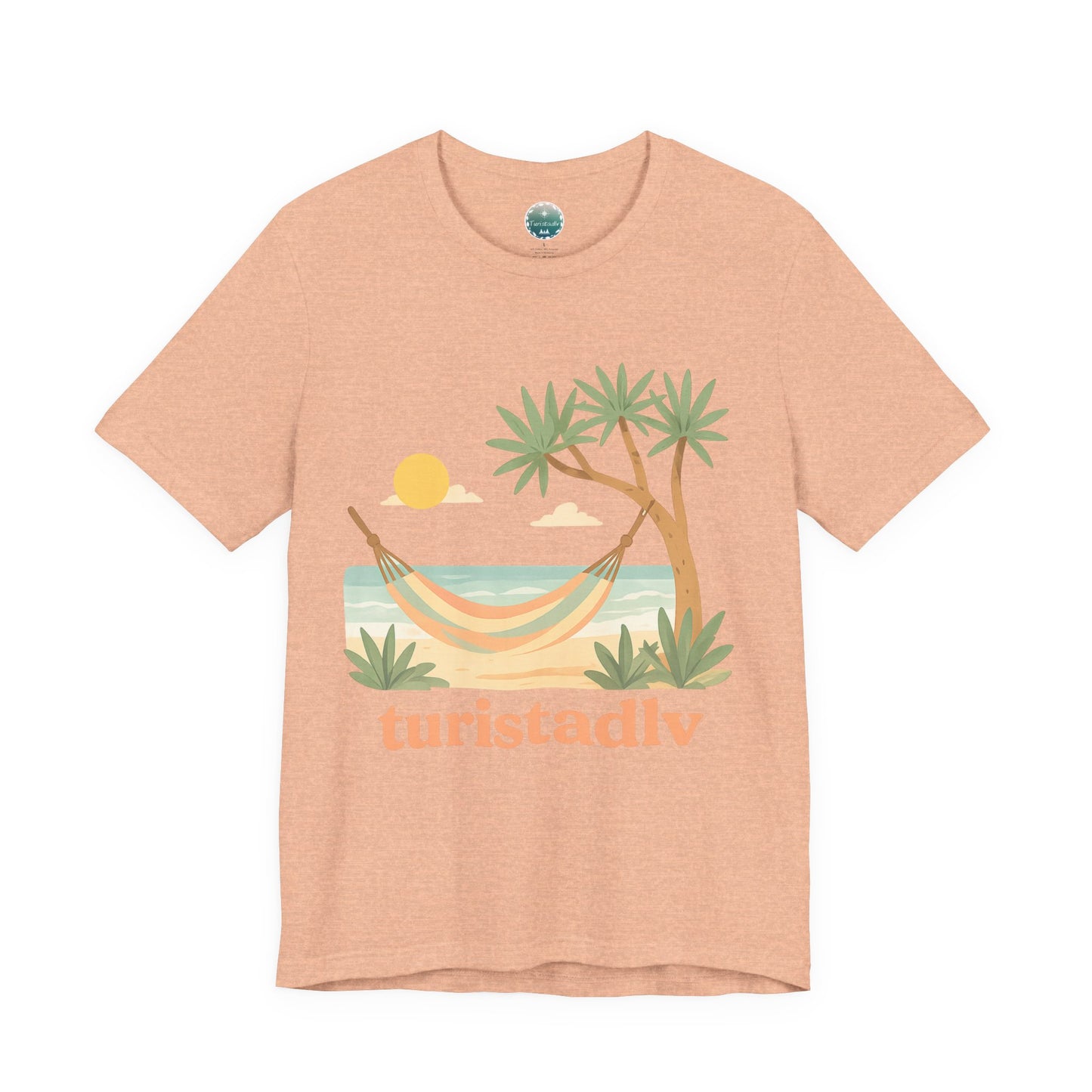 Camiseta de palmera de hamaca de playa , diseño Australiano, Camiseta gráfica Trópicos costeros del atardecer, camiseta de vacaciones, viaje