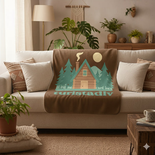 Manta de lana Sherpa de cabaña en el bosque, regalo de casa de campo Diseño acogedor de cabaña de troncos