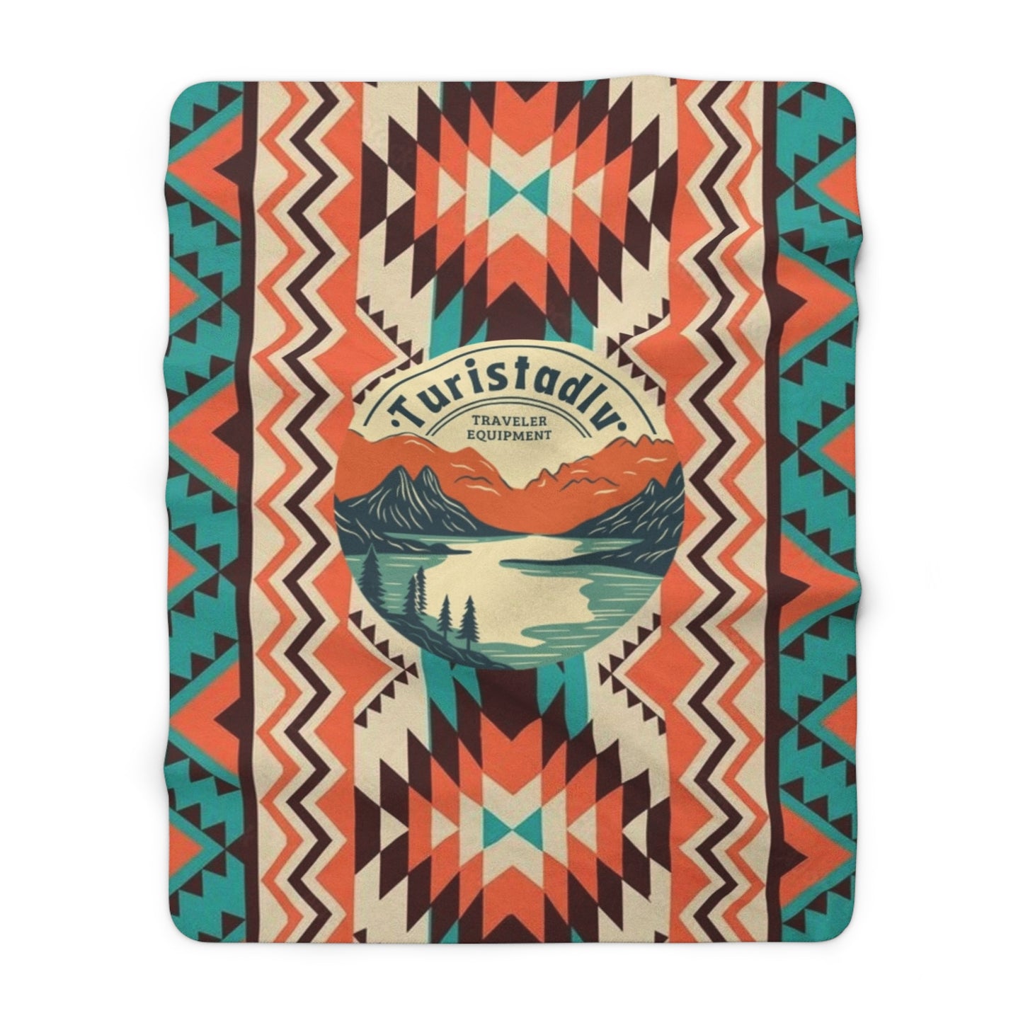 Manta Sherpa con diseño  de lago y montaña, Patrón azteca para exteriores, manta de camping, regalo de viaje, regalo de montaña