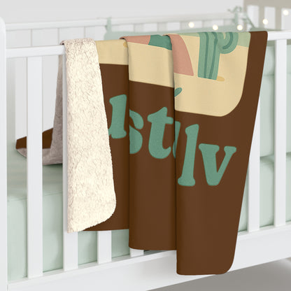 Manta de lana de Sherpa con escena de desierto tipi, manta con diseño de camping retro, regalo de de acampada, glamping