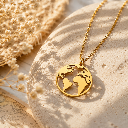 Colgante de Mundo, Collar Viajero con Mapamundi