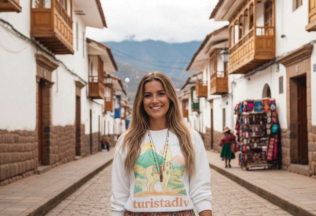 Sudadera de llama peruana, suéter andino, jersey peruano, vicuña alpaca guanaco - Sudadera unisex de cuello redondo, suéter de alpaca.