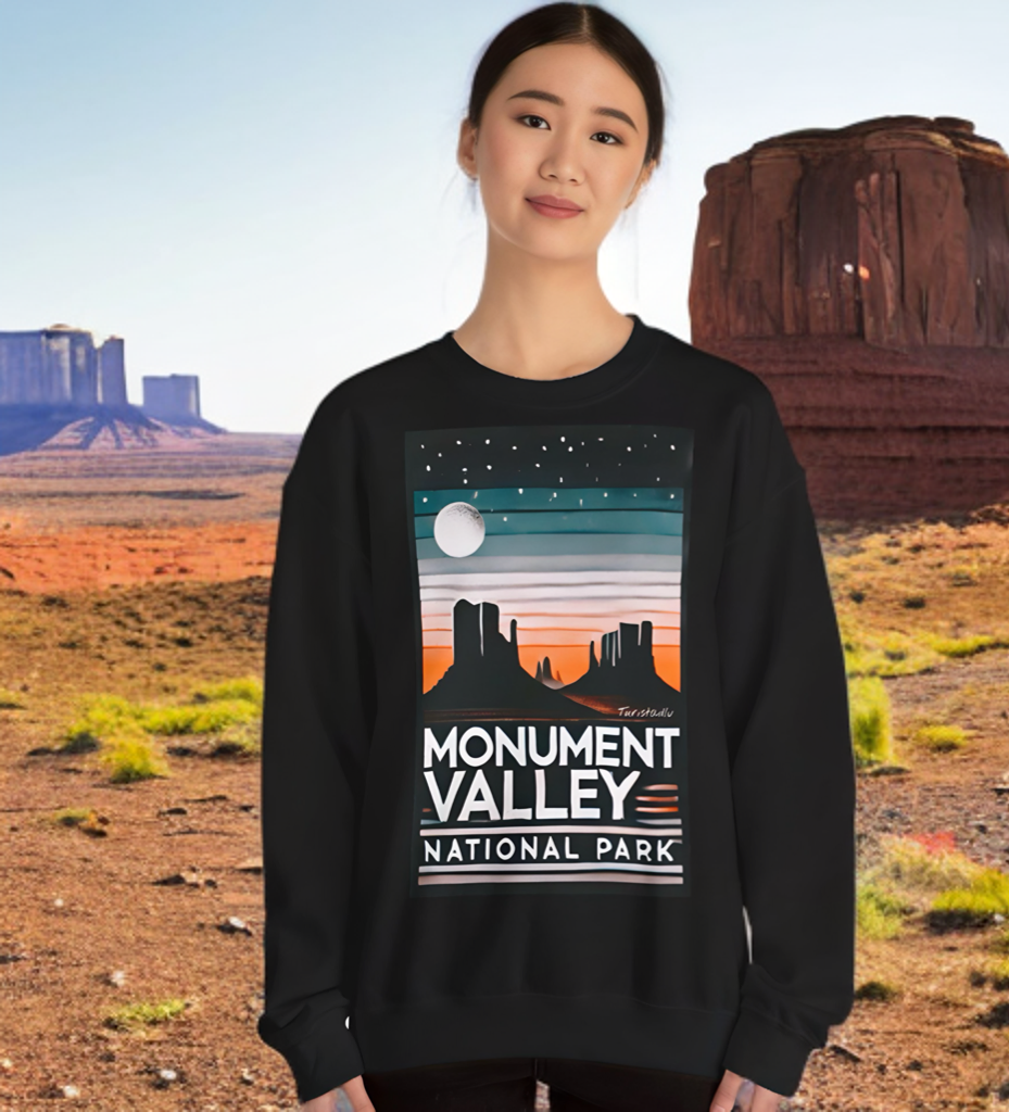 Sudadera de cuello redondo con paisaje de montaña, suéter del Parque Nacional Monument Valley, escena nocturna de montaña, regalo de montaña