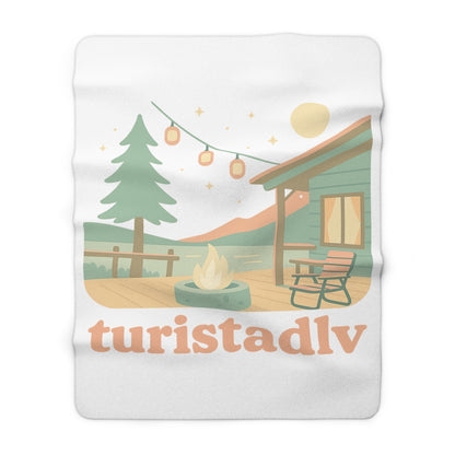Acogedora manta de cabaña junto al lago Ilustración Manta Sherpa, manta de vida al aire libre con Fogata, manta de regalo, mantita de viaje