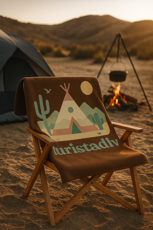 Manta de lana de Sherpa con escena de desierto tipi, manta con diseño de camping retro, regalo de de acampada, glamping
