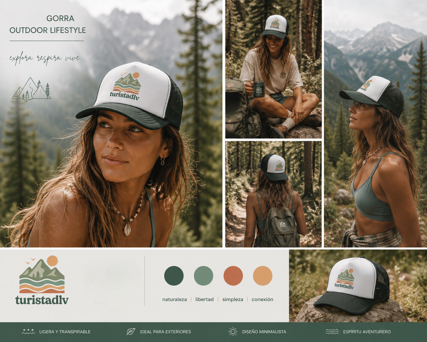Gorra estilo retro de naturaleza, gorra de red de montaña, Logotipo de aventura al aire libre, regalo de montaña, gorra de senderismo, viaje