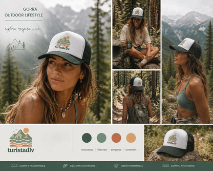 Gorra estilo retro de naturaleza, gorra de red de montaña, Logotipo de aventura al aire libre, regalo de montaña, gorra de senderismo, viaje