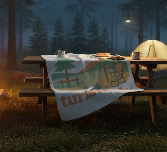 Acogedora manta de cabaña junto al lago Ilustración Manta Sherpa, manta de vida al aire libre con Fogata, manta de regalo, mantita de viaje