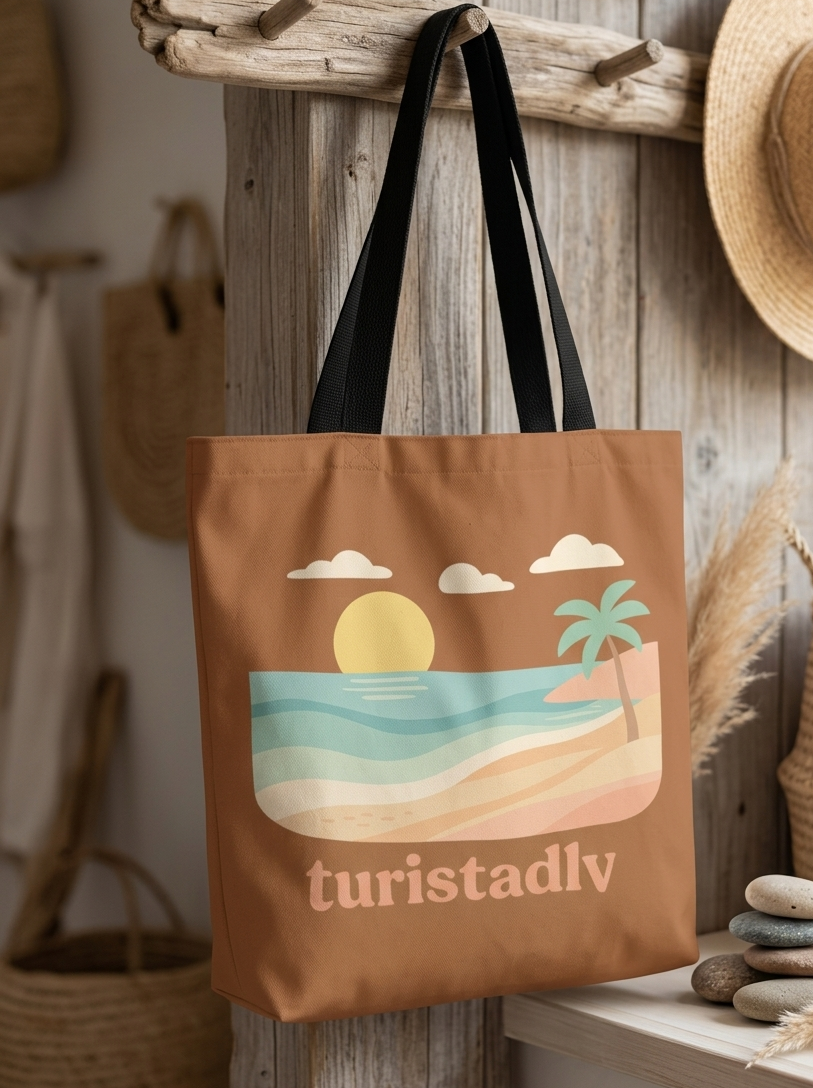 Bolso Tote de Playa Retro, Atardecer y Palmeras