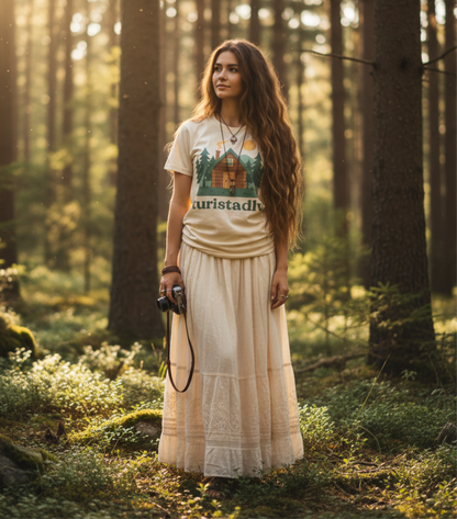 Camiseta de Cabaña en el Bosque, Diseño Rústico de Pinos