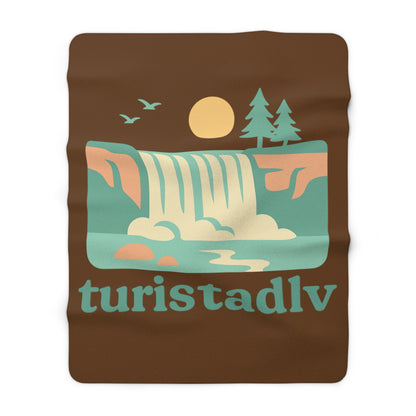 Manta Sherpa de paisaje de cascada, Diseño  de naturaleza retro, manta de camping, regalo de montaña