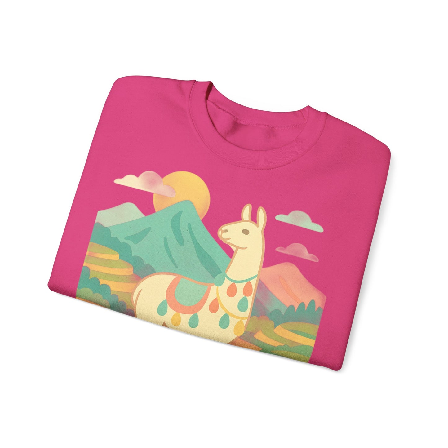 Sudadera de llama peruana, suéter andino, jersey peruano, vicuña alpaca guanaco - Sudadera unisex de cuello redondo, suéter de alpaca.