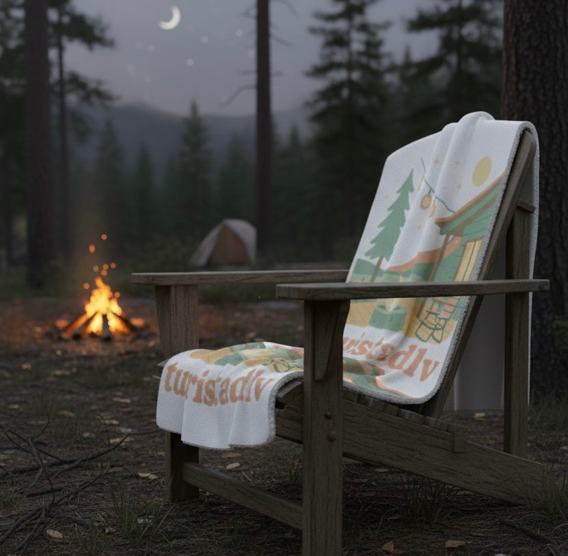 Acogedora manta de cabaña junto al lago Ilustración Manta Sherpa, manta de vida al aire libre con Fogata, manta de regalo, mantita de viaje