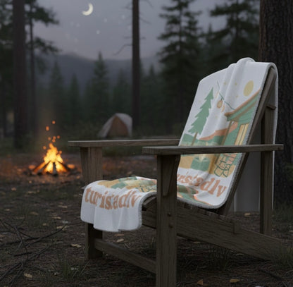Acogedora manta de cabaña junto al lago Ilustración Manta Sherpa, manta de vida al aire libre con Fogata, manta de regalo, mantita de viaje