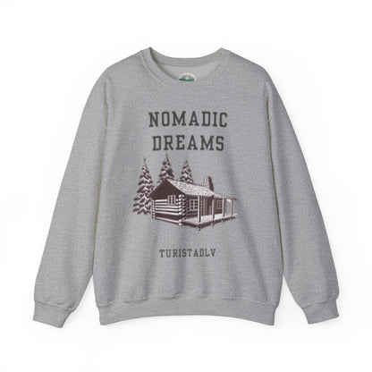 Sudadera acogedora sueños nómadas, suéter de cuello redondo unisex, perfecto para entusiastas del aire libre, regalo para viajeros, estilo casual para todas las estaciones.