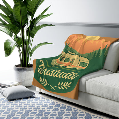 Manta de Sherpa Retro Camper de montaña al atardecer, regalo de Camping, manta de acampada, regalo de caravana, manta de exterior naturaleza