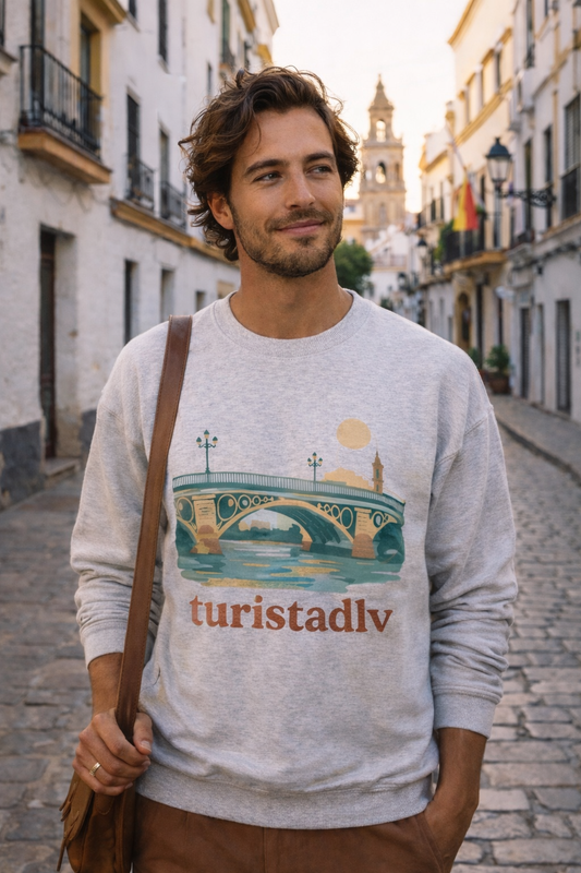 Sudadera de cuello redondo de Sevilla España, regalo de viaje del puente de Triana, suéter de Triana, recuerdo español, suéter de Andalucía